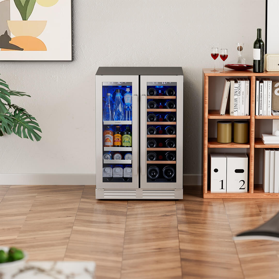 24'' Dual Zone Wine and Beverage Fridge with French Door