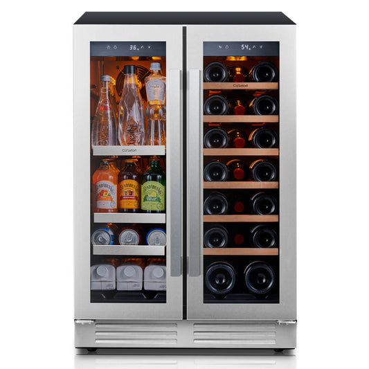 24'' Dual Zone Wine and Beverage Fridge with French Door