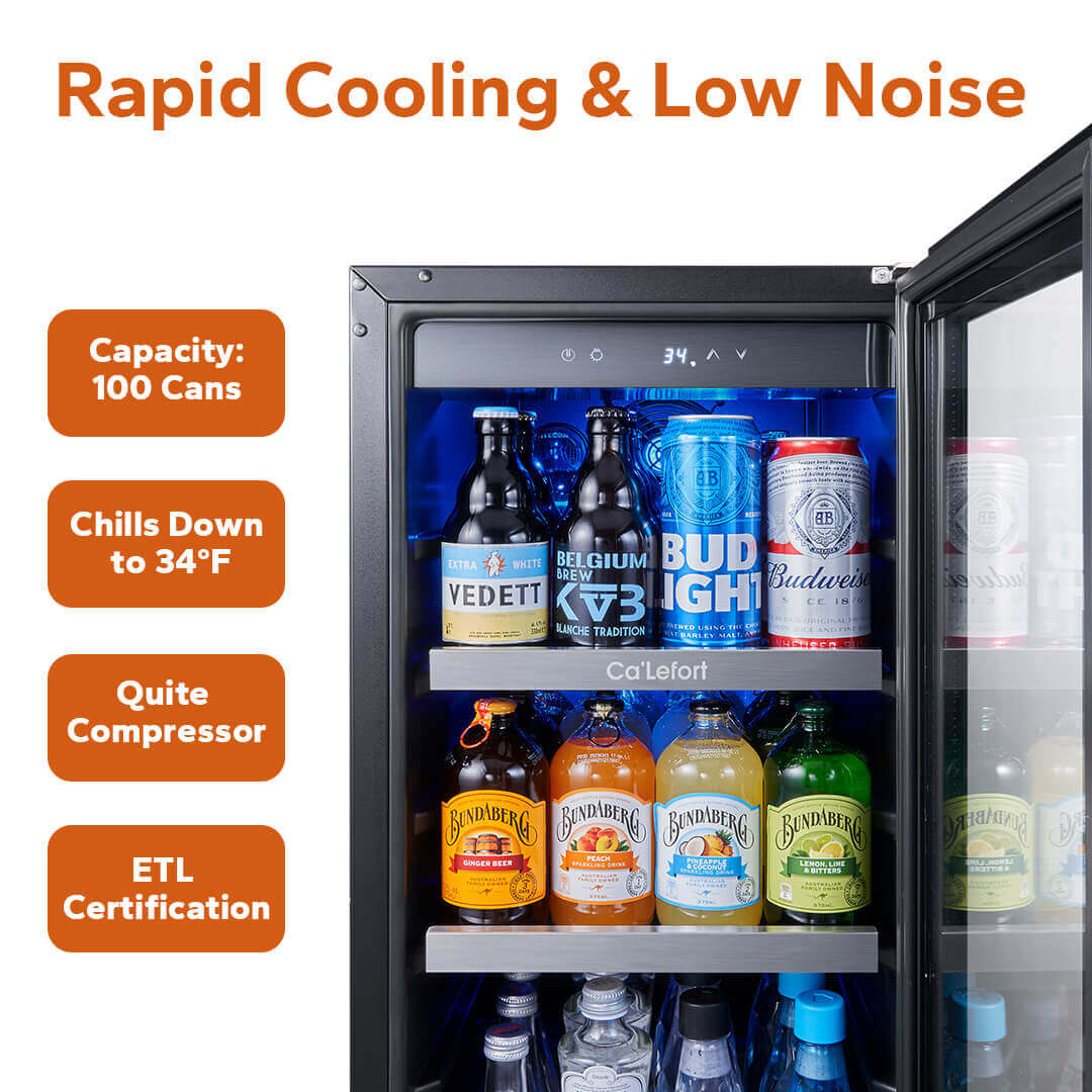 15 inch 100 Can Beverage Refrigerator, Built in or Freestanding