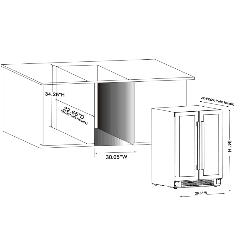 30'' Wine and Beverage Fridge Combo, Undercounter or Freestanding