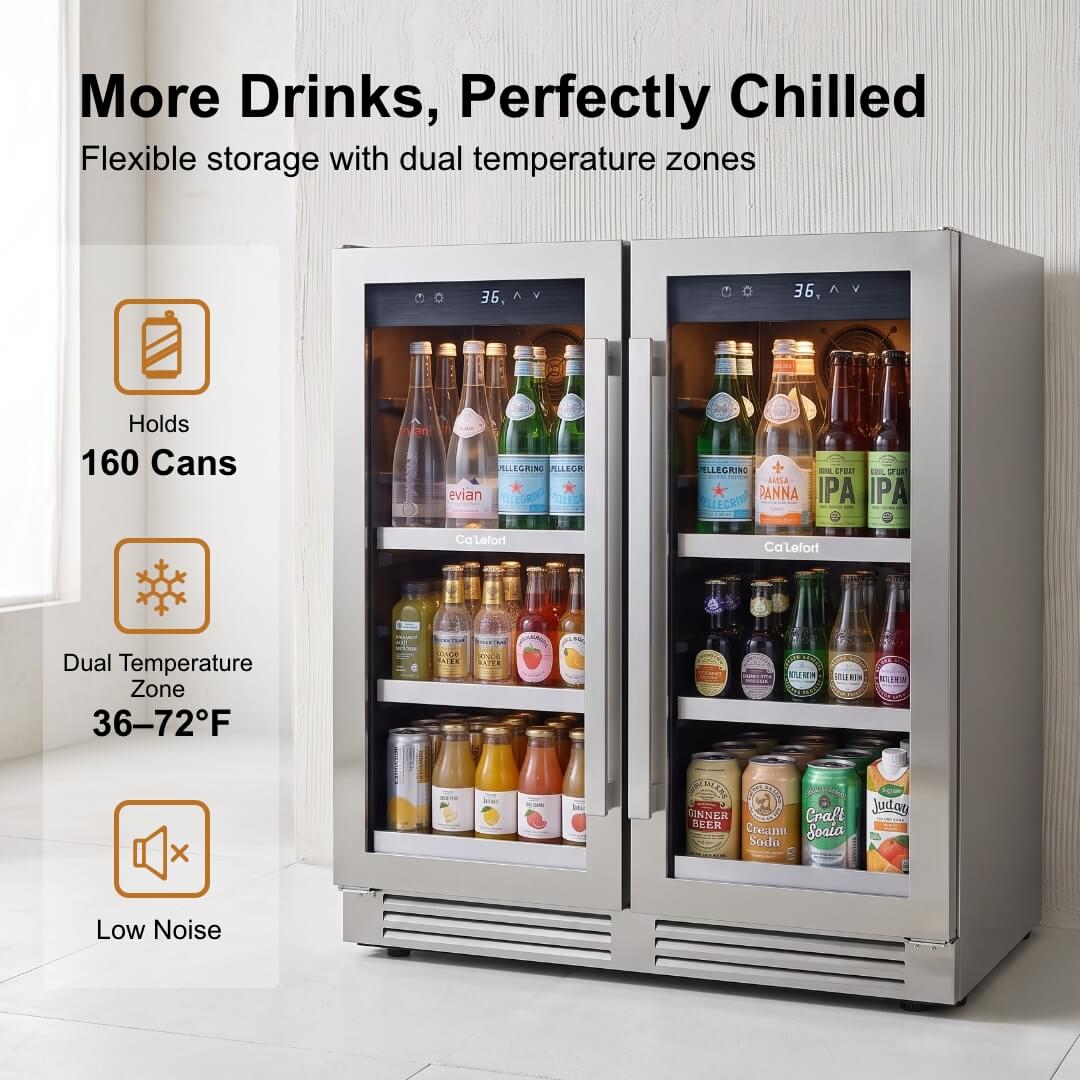 30'' 160 Can Beverage Refrigerator with French Door