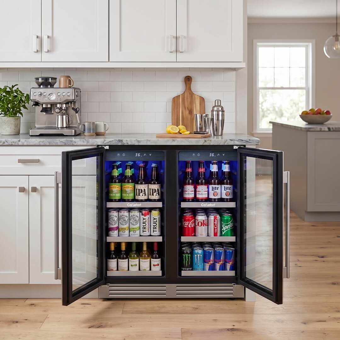 30'' 160 Can Beverage Refrigerator with French Door