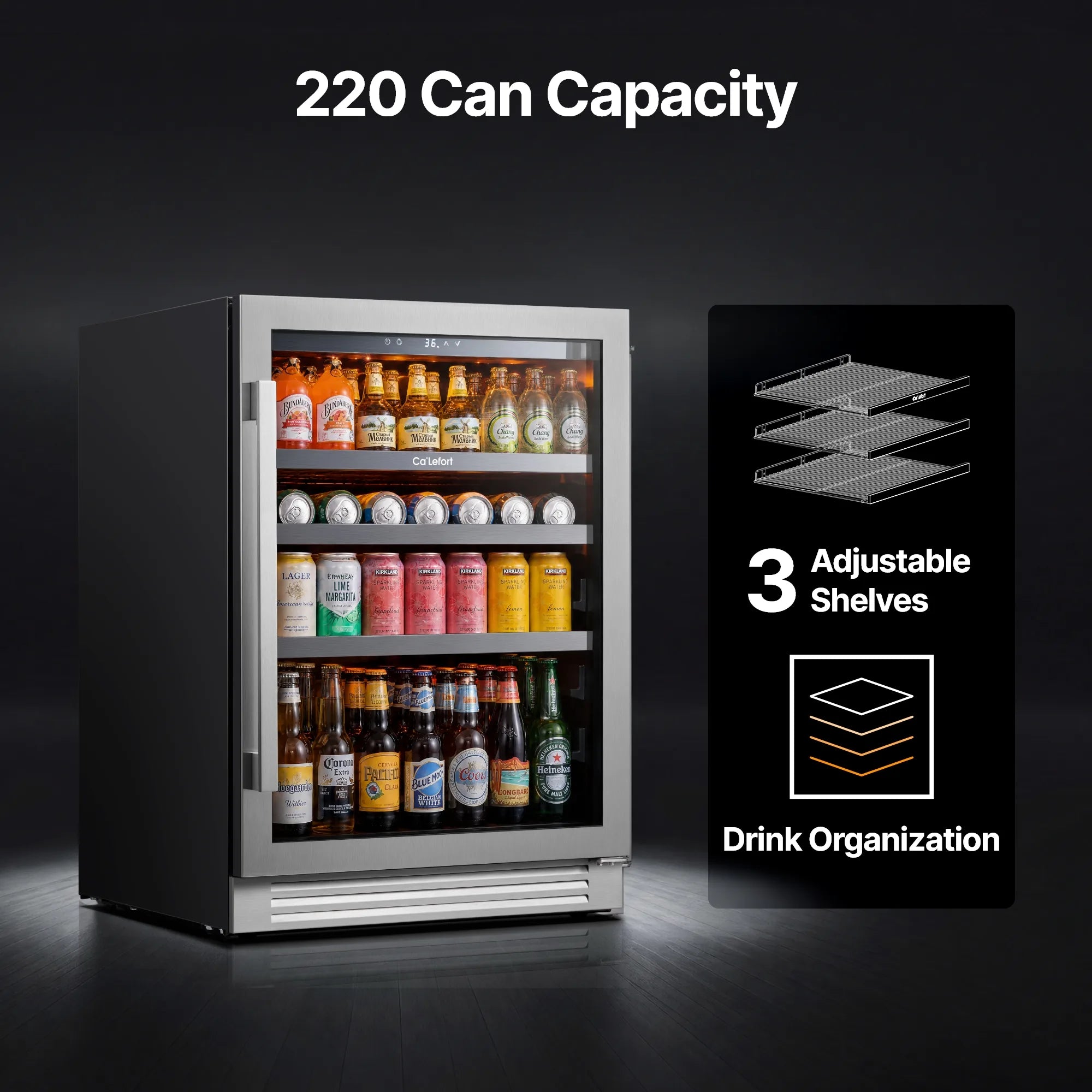 Ca'Lefort 24" Beverage Refrigerator, 220 Can Glass Door Drink Cooler