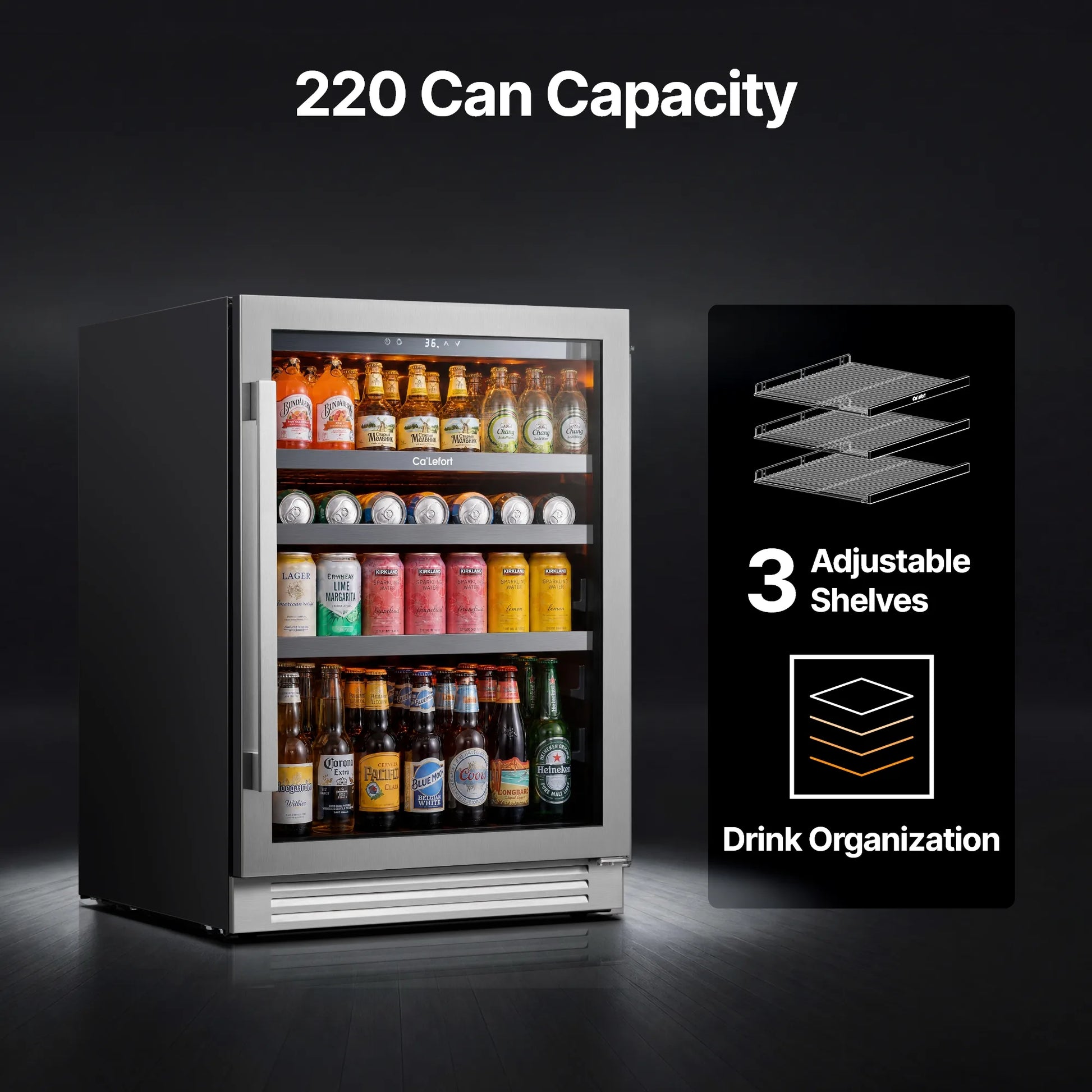 Ca'Lefort 24" Beverage Refrigerator, 220 Can Glass Door Drink Cooler