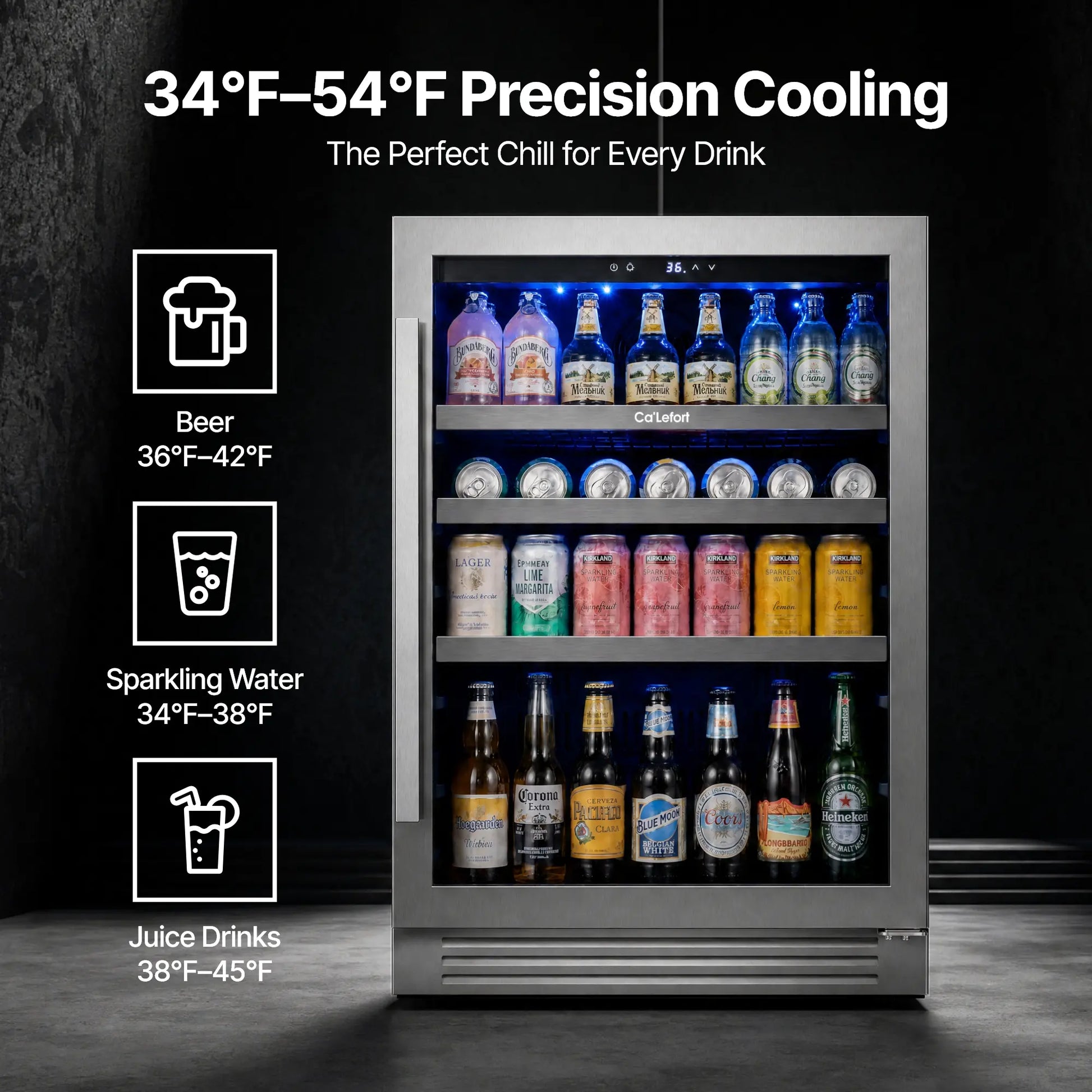Ca'Lefort 24" Beverage Refrigerator, 220 Can Glass Door Drink Cooler
