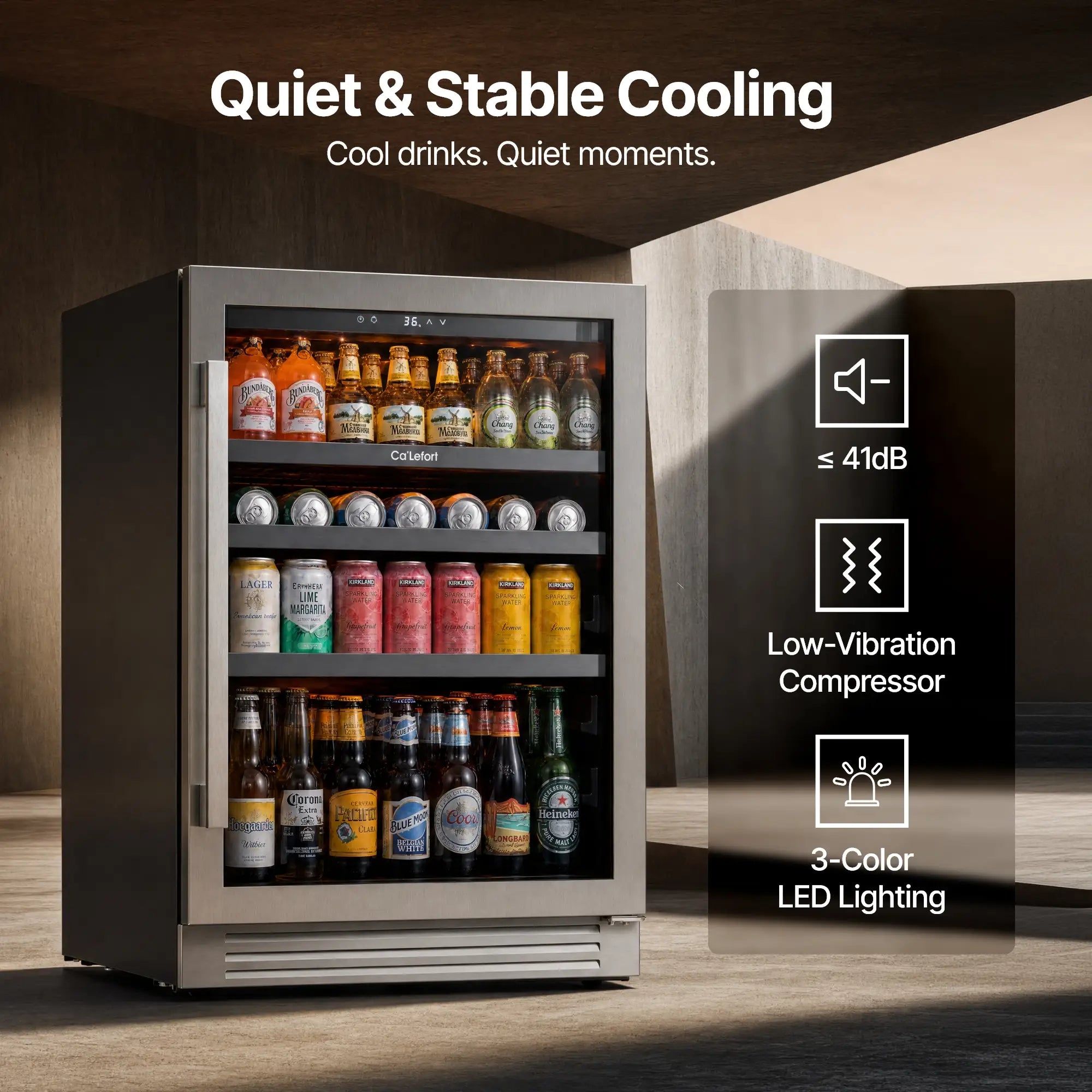 Ca'Lefort 24" Beverage Refrigerator, 220 Can Glass Door Drink Cooler