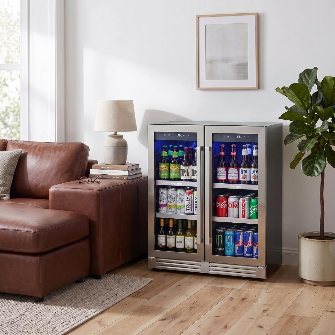 30'' 160 Can Beverage Refrigerator with French Door