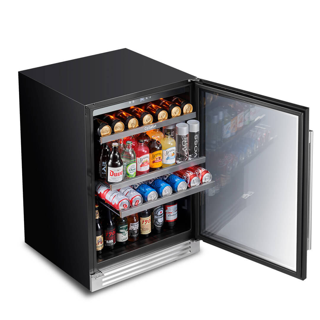 24 inch 220 Can Beverage Refrigerator, Built in & Freestanding