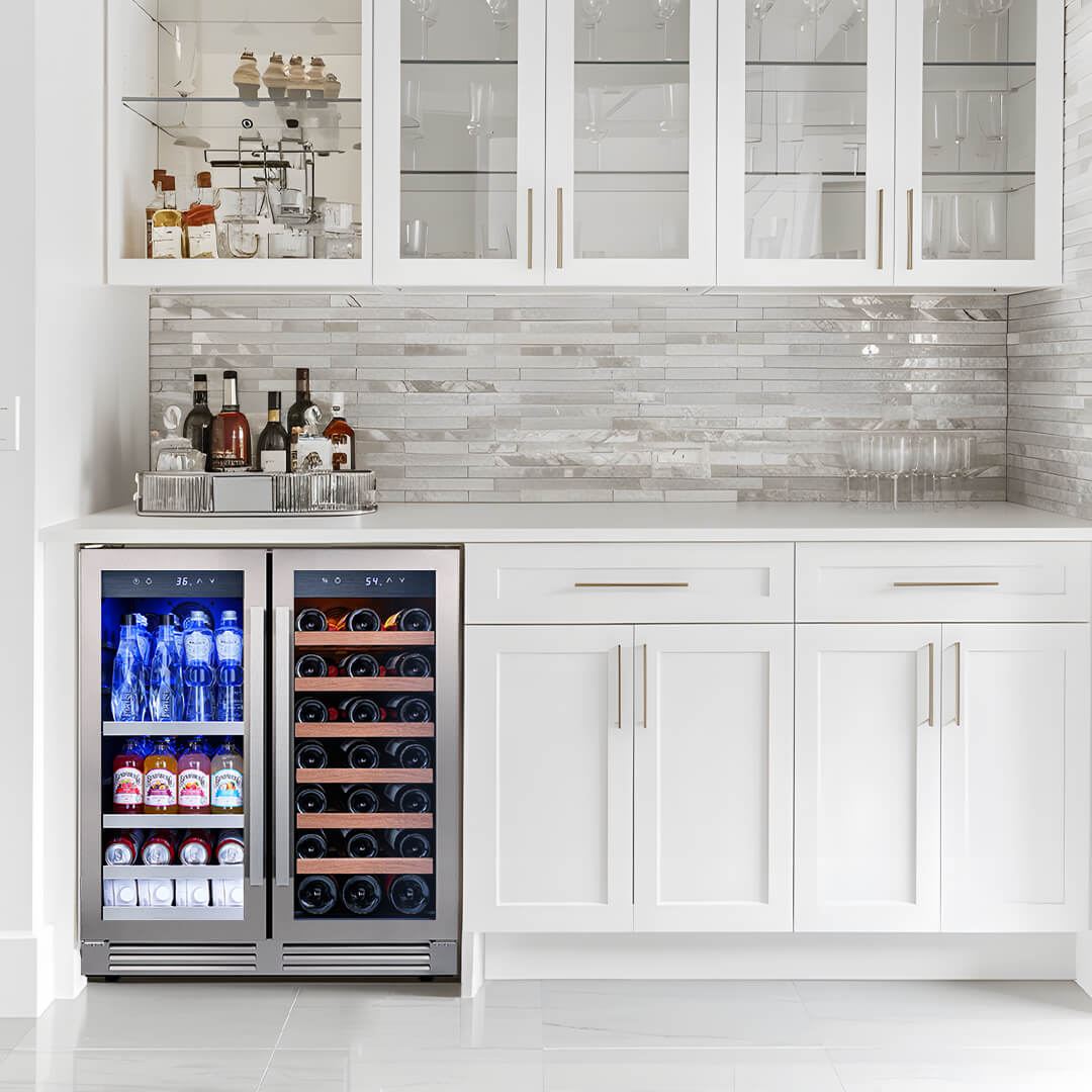 30'' Dual Zone Wine and Beverage Fridge with French Door