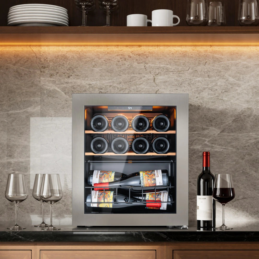 Ca'Lefort wine fridge placed on a bar counter, creating a convenient space for wine serving and storage.