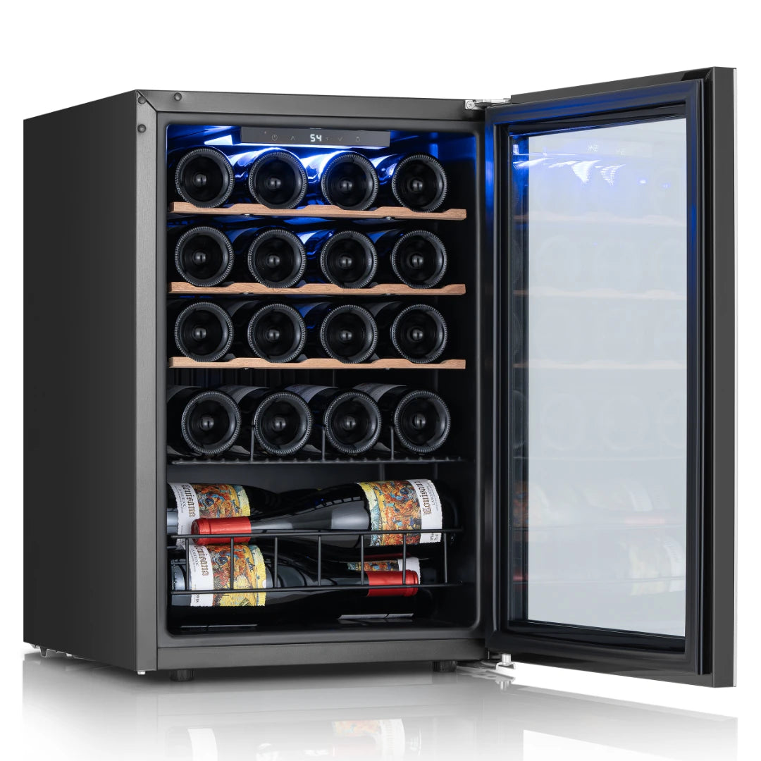 Side view of a compact wine storage unit, offering a space-saving solution for everyday wine keeping.
