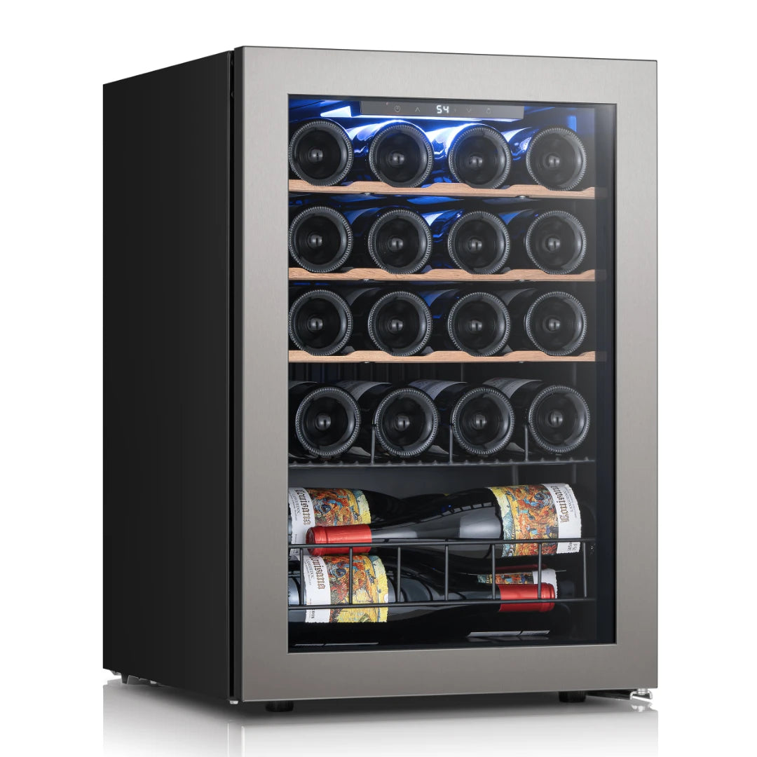 Side view of a compact wine storage unit, offering a space-saving solution for everyday wine keeping.