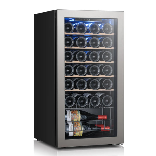 Side profile of a wine fridge built for under-counter installation, allowing a clean and built-in appearance.