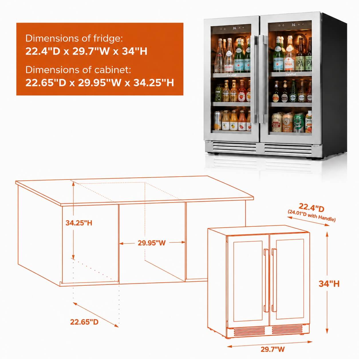 30'' 160 Can Beverage Refrigerator with French Door