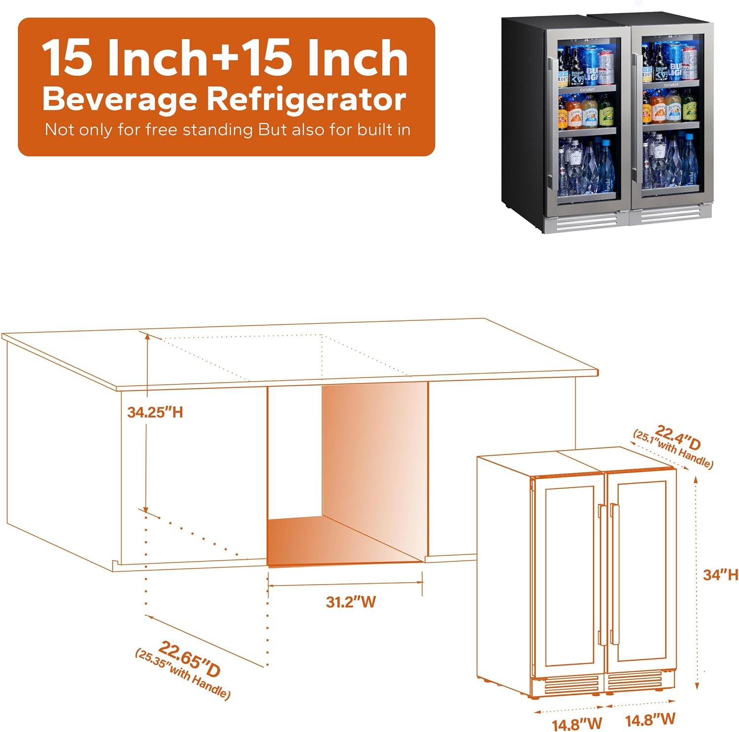 30 inch 200 Can Beverage Cooler Bundle, Built-in or Freestanding