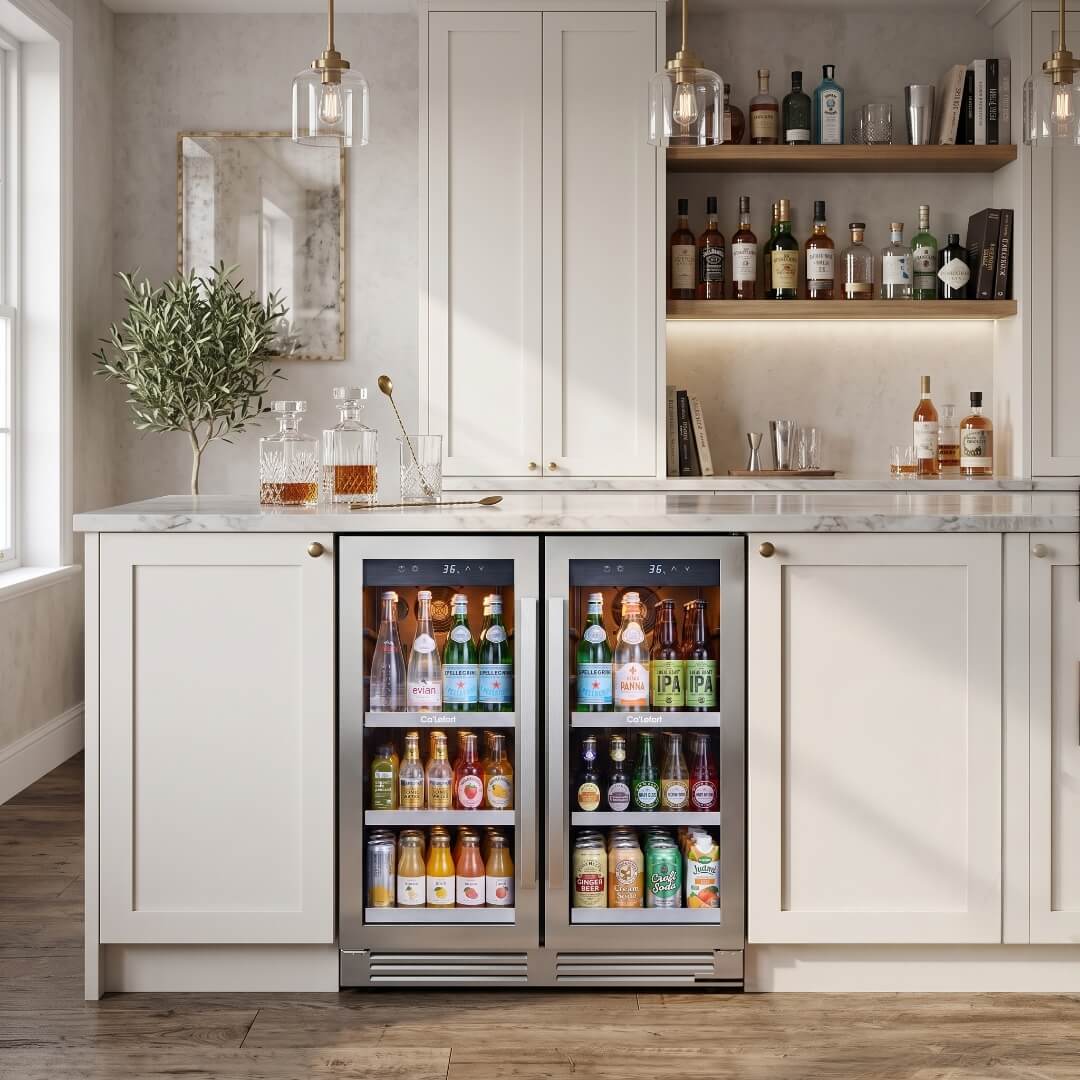 30'' 160 Can Beverage Refrigerator with French Door