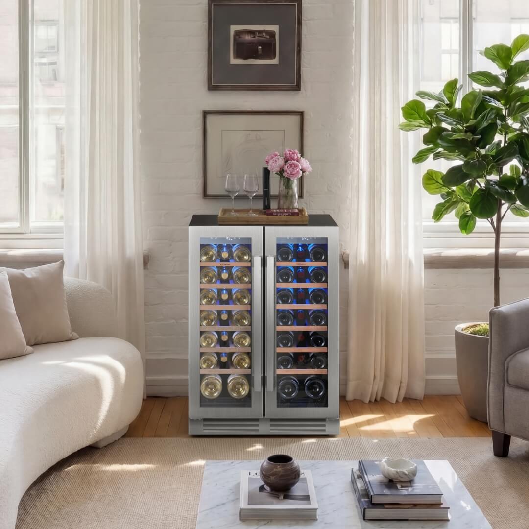 24'' Dual Zone Wine Fridge with French Door