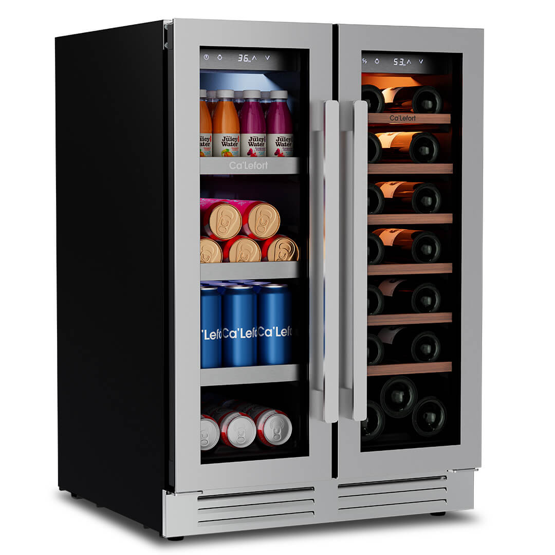 24'' Dual Zone Wine and Beverage Fridge with French Door