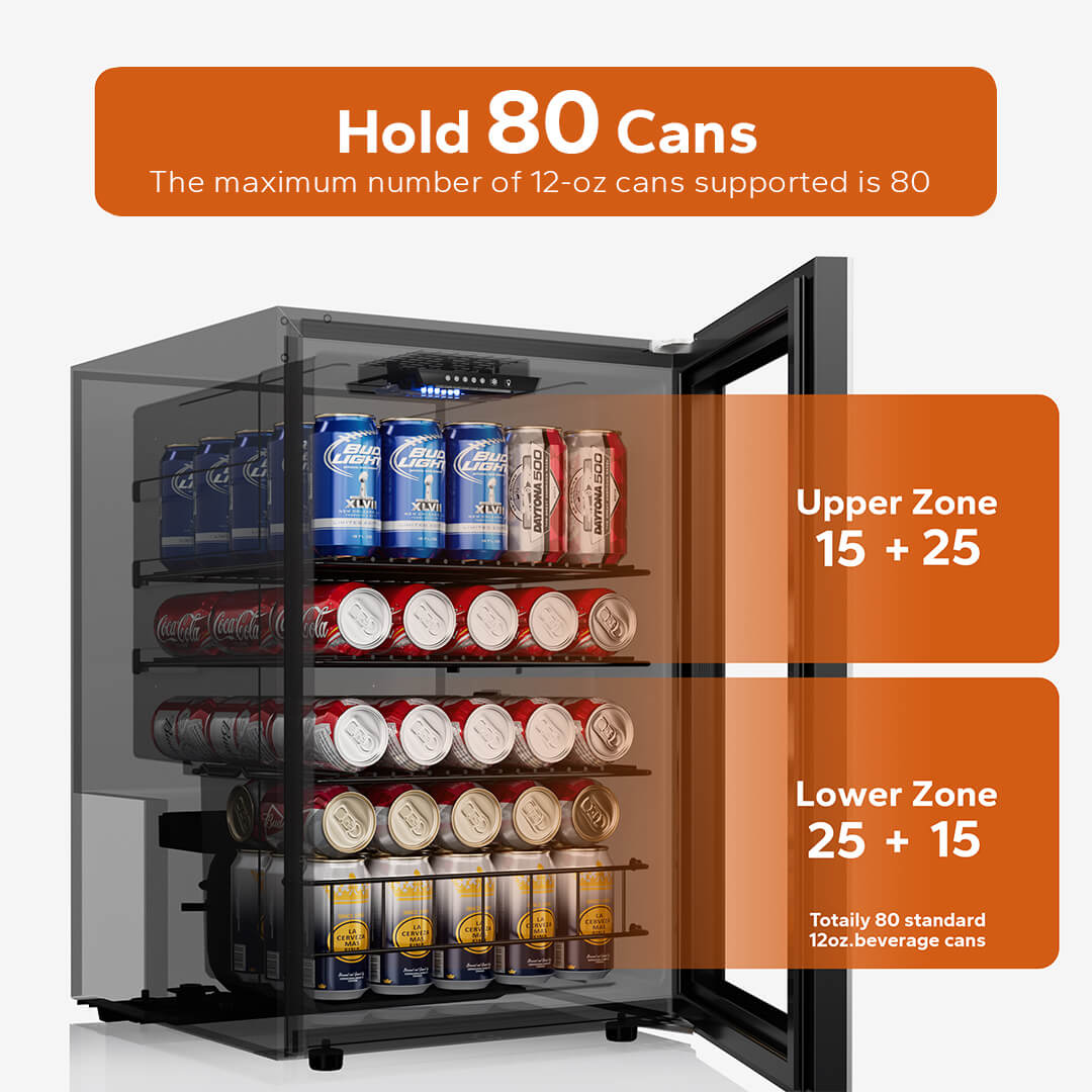 80 Can Beverage Fridge, 2.18 Cu. Ft. Compact Mini Fridge