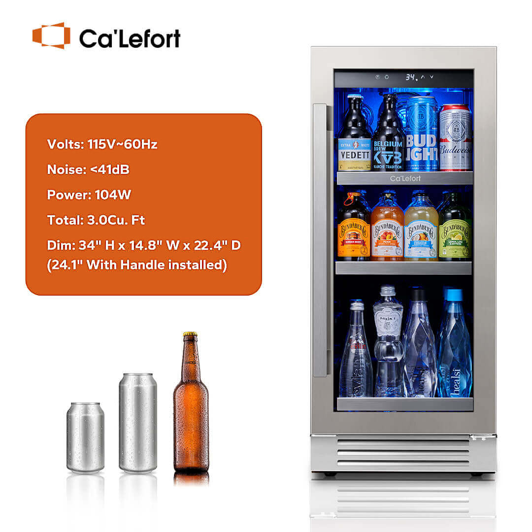 15 inch 100 Can Beverage Refrigerator, Built in or Freestanding