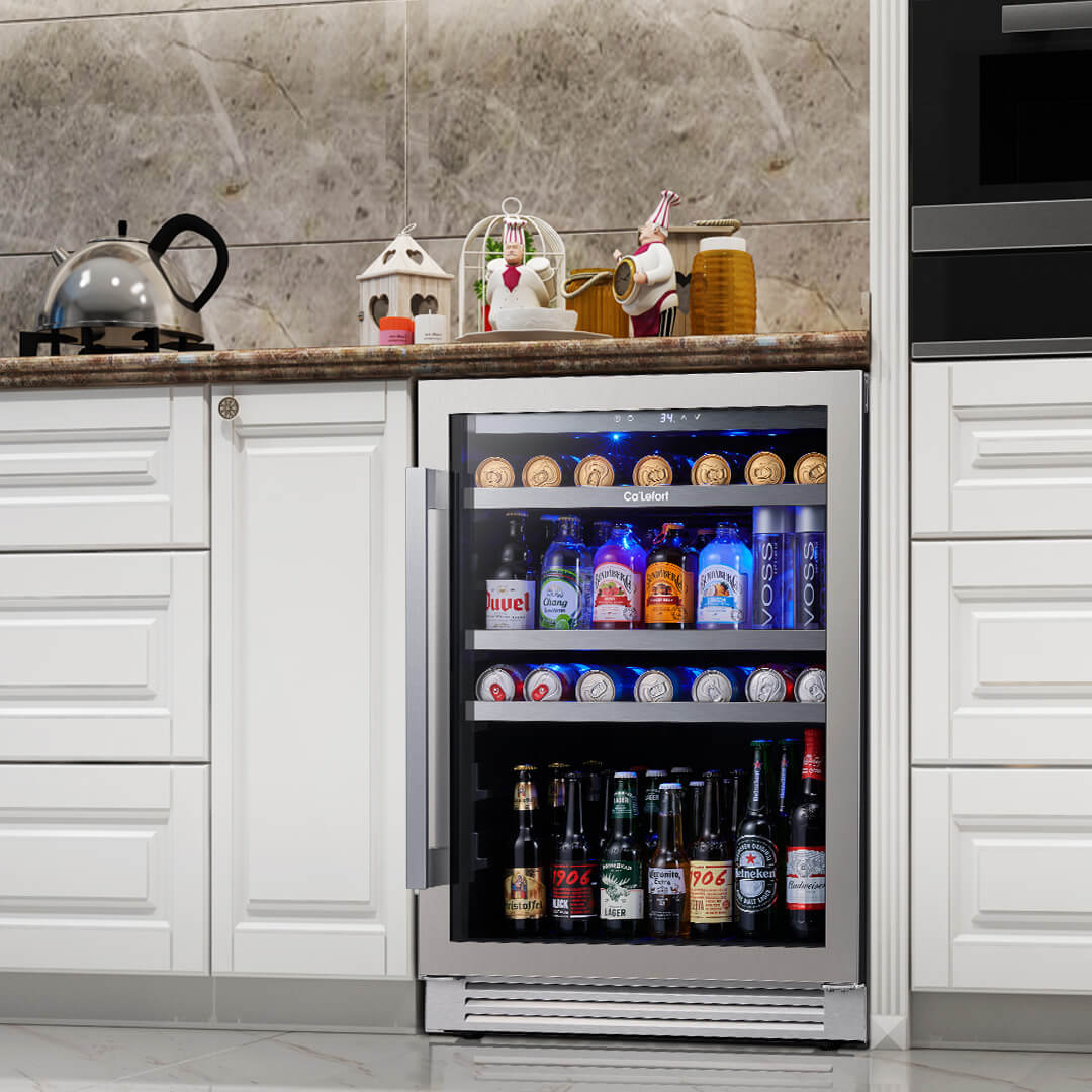 24 inch 220 Can Beverage Refrigerator, Built in & Freestanding