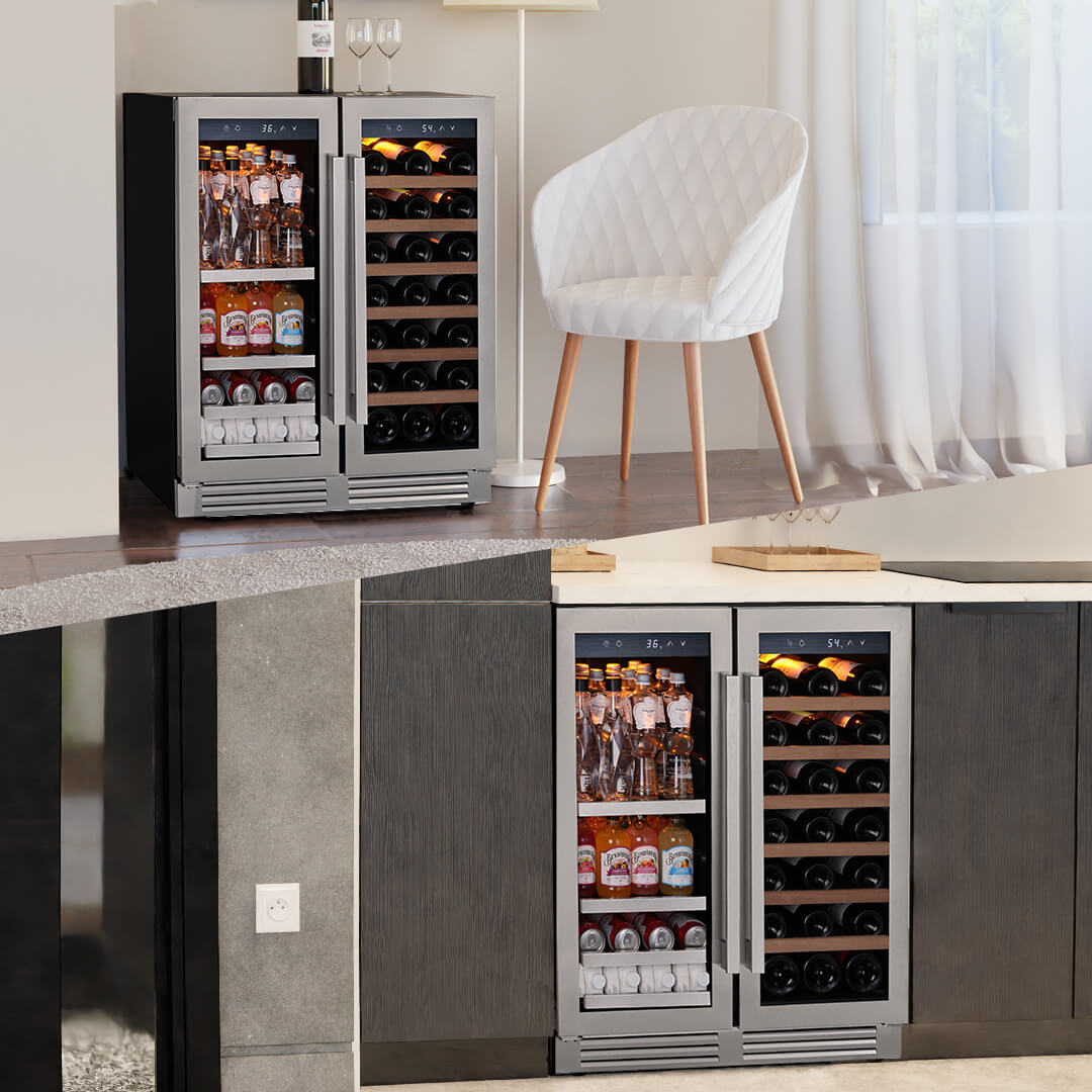 Réfrigérateur à vin et à boissons à deux zones de 30 pouces avec porte française