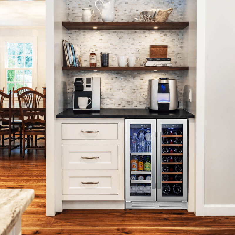 24'' Dual Zone Wine and Beverage Fridge with French Door