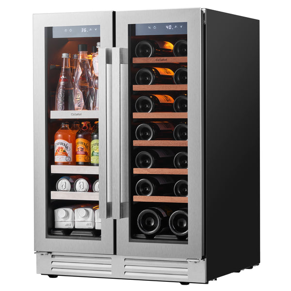 Dual Zone Wine and Beverage Fridge, 60 Cans and 20 Bottles