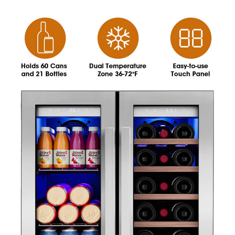 24'' Dual Zone Wine and Beverage Fridge with French Door