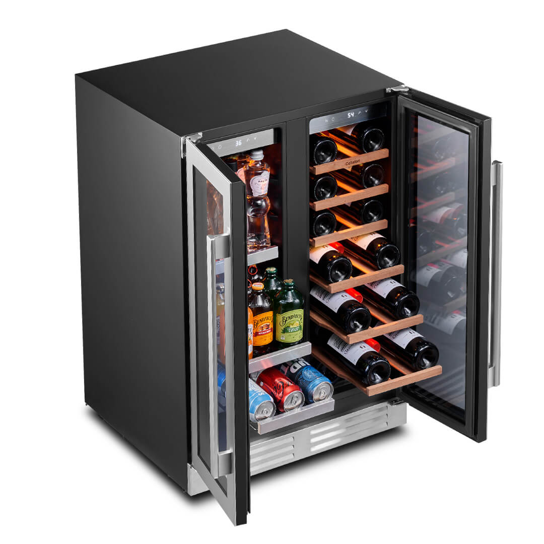 24'' Dual Zone Wine and Beverage Fridge with French Door