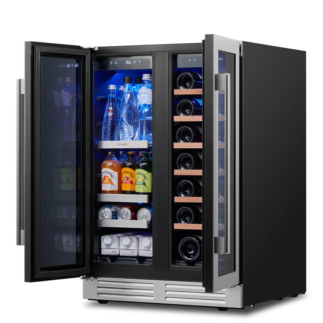 24'' Dual Zone Wine and Beverage Fridge with French Door