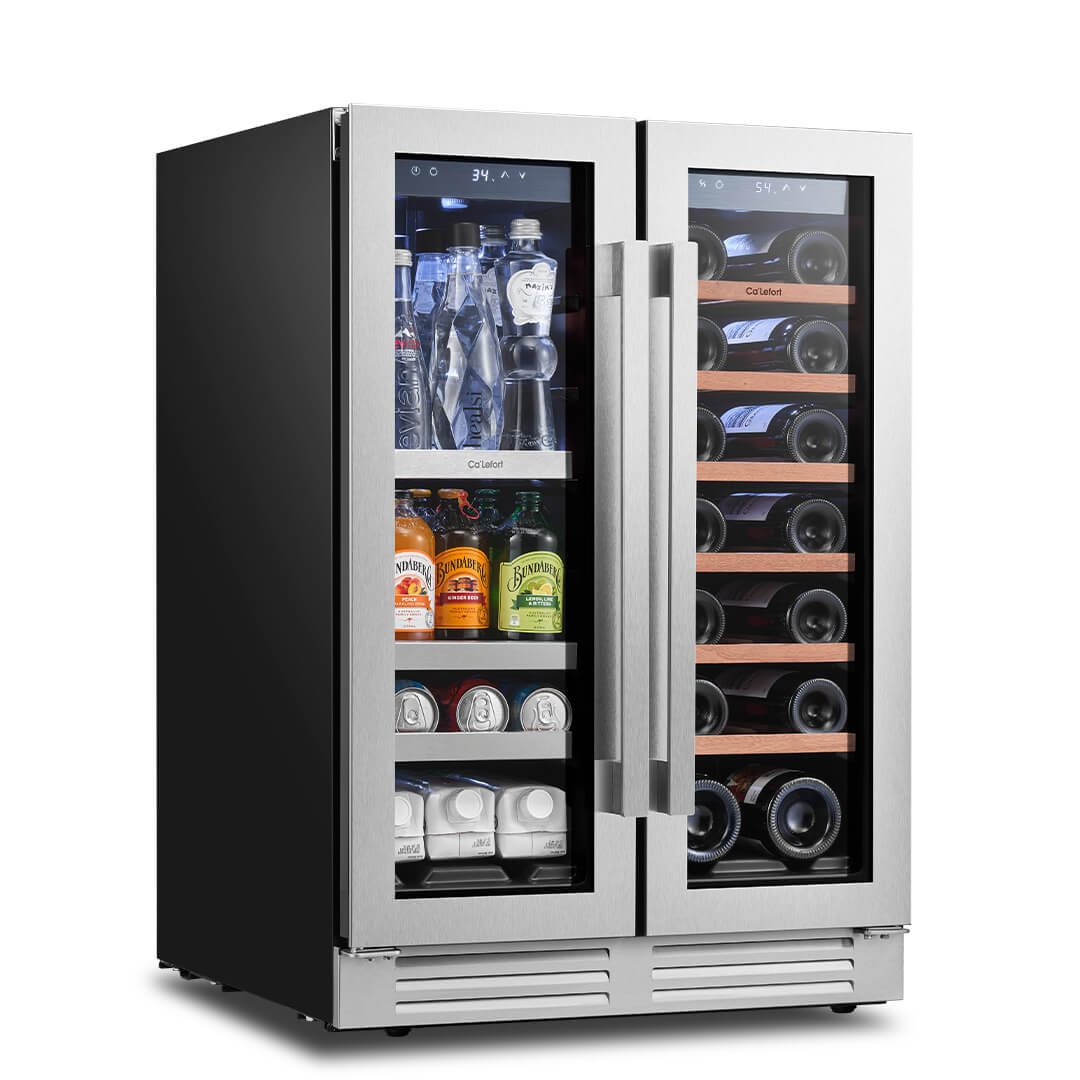24'' Dual Zone Wine and Beverage Fridge with French Door