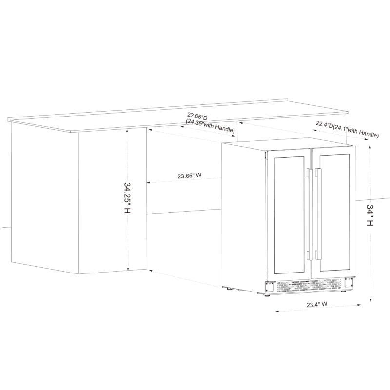 24'' Dual Zone Wine and Beverage Fridge with French Door